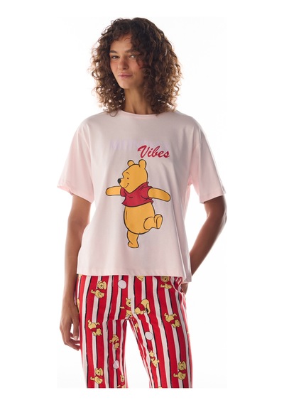 Penti Pembe Monday Vibes Ayı Desenli Pantolon Kısa Kollu Pijama Takımı