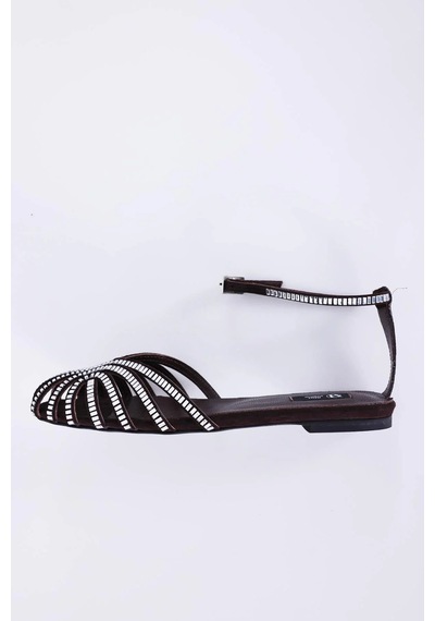 Kahverengi Taşlı Babet Sandalet 23138 Kahverengi