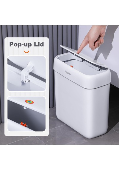 Kapaklı Banyo Çöp Kovası,basın Üst Kapaklı 3 Galon Küçük Çöp Kovası,tuvalet, Ofis, Yatak Odası, Oturma Odası İçin Açılır Kapaklı 10l Köpek Geçirmez İnce Plastik Dar Çöp Kutusu, Gri