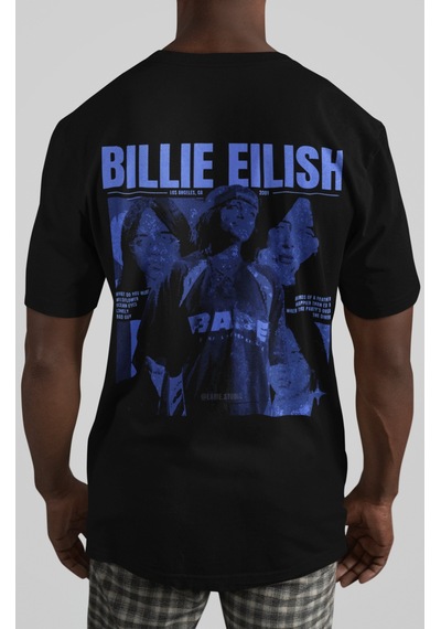 Sevbano Billie Eilish Şarkıcı Sırt Baskılı Unisex Oversize Tişört Siyah