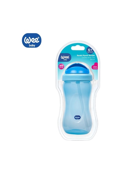 Wee Baby 761 Renkli Pipetli Bardak 350 Ml 6 Ay Mavi