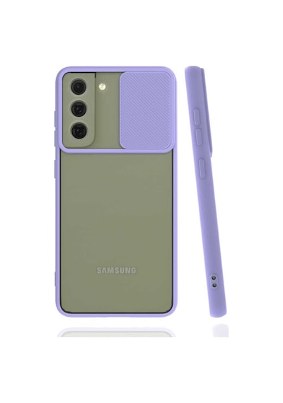 Noktaks Samsung Galaxy Uyumlu S21 Fe Kılıf Slayt Sürgülü Arkası Buzlu Lensi Kapak Lila T18095