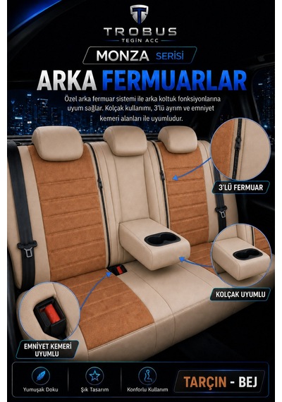 Volvo V40 2012-2019 Uyumlu Monza Serisi Tarçın Bej Oto Koltuk Kılıfı