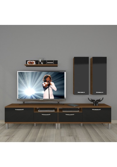 Decoraktiv Eko 5220d Slm Krom Ayaklı Tv Ünitesi Tv Sehpası Ceviz - Siyah