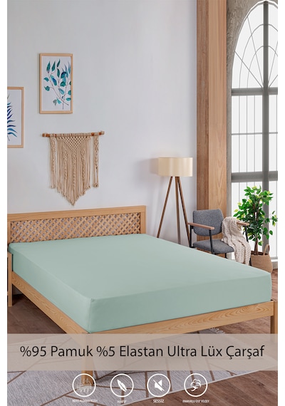 Penye-likralı Lastikli Çarşaf, 120 200 Tek Kişilik %100 Pamuk-elastan Örme Kumaş, 200 Gr/m² Yeşil