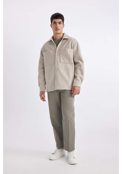 Defacto Relax Fit Polo Yaka Yün Görünümlü Gömlek Ceket B7382AX24SPBG210 Bej