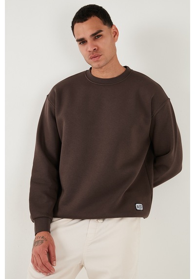 Buratti Regular Fit Bisiklet Yaka Pamuklu Içi Tüylü Yumuşak Şardonlu Erkek Sweat 5905255 Koyu Kahve