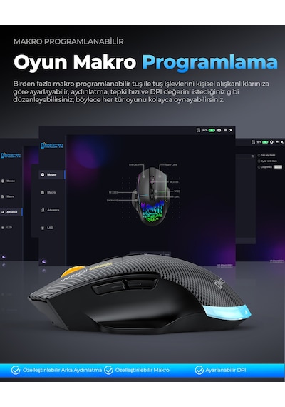 Mkespn W601w Tri Mode Rgb Gaming Mouse 12800 Dpı 7 Tuş Makro 1000hz Beyaz Diğer