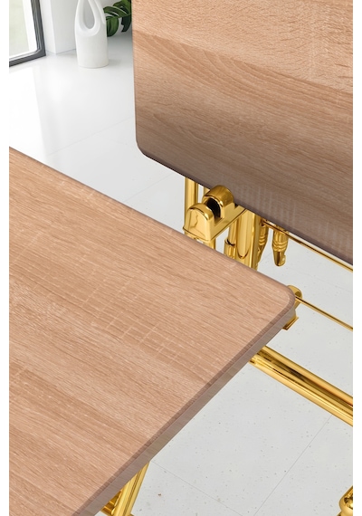 Eranş Serisi 4'lü Katlanır Mdf Mebran Ahşap Çanta Zigon Sehpa Gold Ayak Açık Atlantik Çam Desen Gold Ayak