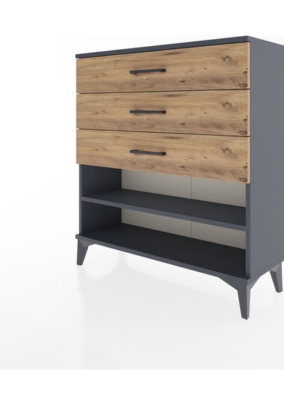Arges Şifonyer Tek Raflı 3 Çekmeceli 88x30x96 Antrasit-çam Antrasit