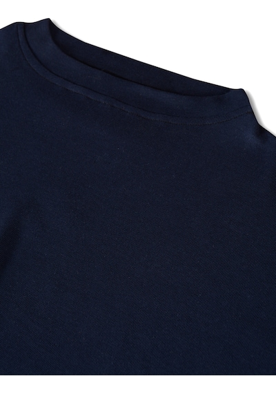 Lacivert Bisiklet Yaka Rahat Kalıp Yarasa Kol Penye Kadın Crop T-shirt Lacivert