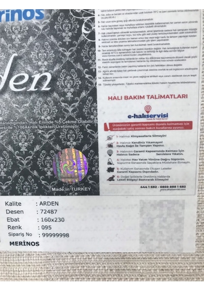 Merinos Halı Arden 72487 095 Serisi Akrilik Salon Oturma Yatak Odası Halısı Gri