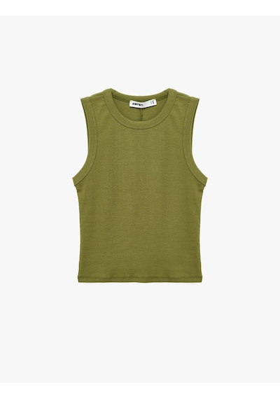 Koton Pamuklu Kaşkorse Slim Fit Kolsuz Bisiklet Yaka Fitilli Atlet Yeşil 7wak10011ek