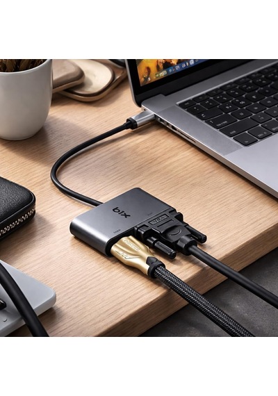 Bx14hb Usb-c 3.1 Hdmı Vga Macbook Uyumlu Çoklu Port Çevirici Adaptör Hub 4k Destekli Taşınabilir