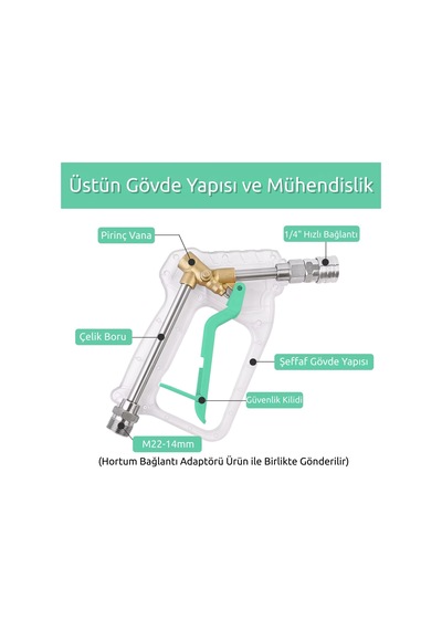 Robeve Bear Force Şeffaf Basınçlı Yıkama Tabancası 5'li Nozzle Set Ve Kemer Klipsi Ile Birlikte Araç Yıkama Tabancası Profesyonel Şeffaf Tasarım Oto Yıkama Tabancası Karcher K Serisi Uyumlu