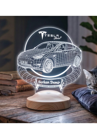 Tesla Model Y Kişiye Özel Led Lamba, Tesla Sahiplerine Hediye, Otomobil Tutkunlarına Özel Masa Lambası