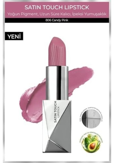 Uzun Süre Kalıcı Nemlendirici Pürüzsüz Etkili Yarı Mat Ruj Satin Lipstick 806 Candy Pink 0