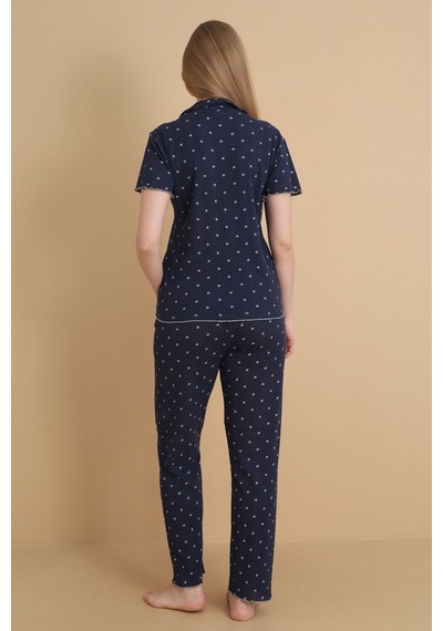 Wordex Mirano 1709 Çiçekli Pointel İnce Kumaş Düğmeli Kısa Kollu Kadın Pijama Takımı Lacivert Wordex Mirano 1709 Çiçekli Pointel İnce Kumaş Düğmeli Kısa Kollu Kadın Pijama Takımı Lacivert