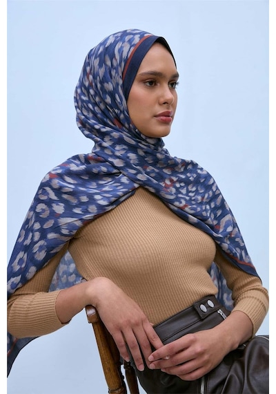 Silk Home Eco Viscose Şal Lacivert Indigo Vizon Kiremit Leopar Desenli Nefes Alan 90x200 Çok Renkli