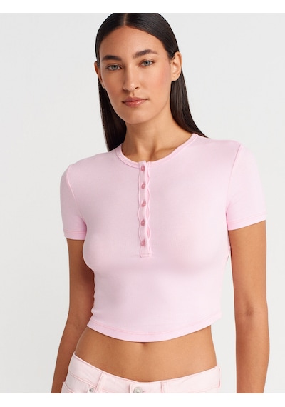 Dilvin 31647 Düğme Detaylı Crop Top-açık Pembe Açık Pembe