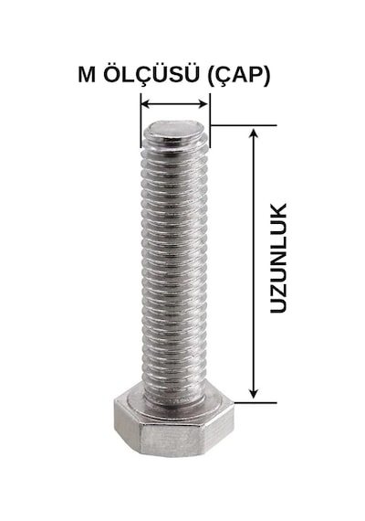 M6x25mm Cıvata Beyaz Altıköşe 5.8 Kalite Dın933 Standart