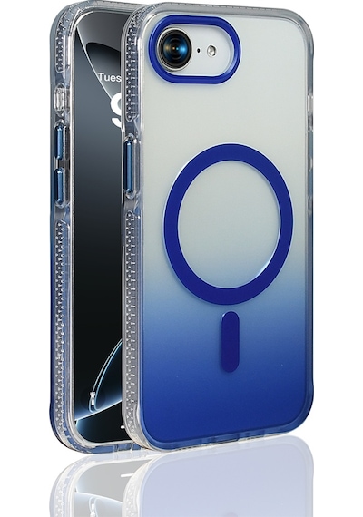 Apple Uyumlu iPhone 16e Kılıf M-safe Şarj Özellikli Transparan Renk Geçişli Zore Toros Kapak Mavi