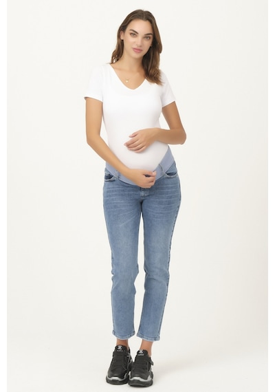 Busa Hamile Alt Karın Destekli Mom Fit Kot Pantolon Mavi-mavi