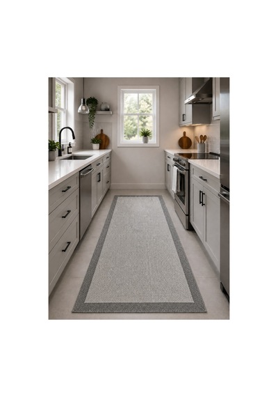 Gri Kenarlı Modern Tasarım Makine Halısı 1148 Krem-gri