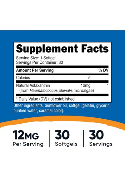 Nutricost Astaxanthin Antioxidants 12 Mg 30 Softgels Aromasız