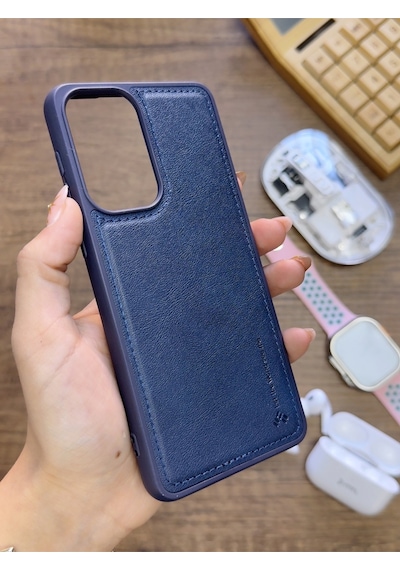 Samsung Galaxy A33 Uyumlu Premium Deri Dokulu Darbelere Karşı Dayanıklı Nazal Silikon Kılıf Lacivert
