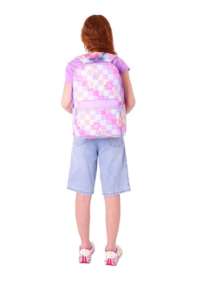 Kaukko Nature Kız Çocuk Üç Bölmeli Mor Pembe Papatya Ve Kare Desenli Okul Sırt Çantası - K1786 Mor - Pembe