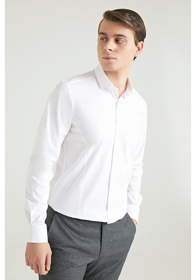 Twn Slim Fit Beyaz Düz Gömlek 5ee02ee44288m 801