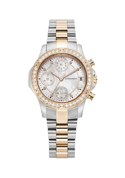 Romanson Rm7000qljjm16r Safir Cam Swiss Quartz Çelik Kasa Çelik Kordon Kronometre Takvimli Altın Gü