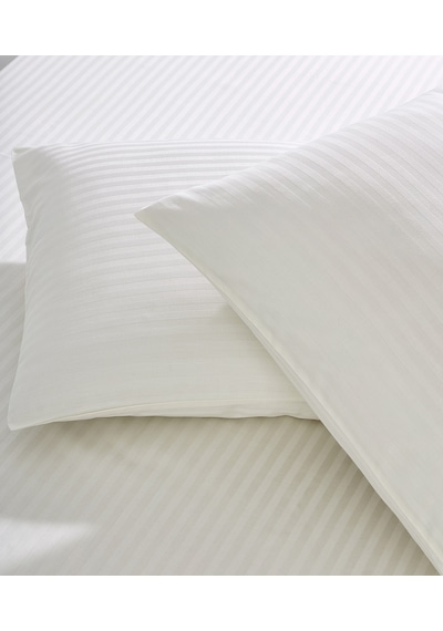 Komfort Home Çizgili Pamuk Saten Yastık Kılıfı / Krem 2 Adet