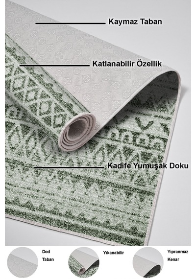 Dekoreko Kaymaz Taban Djt Mutfak Halısı Trend Iskandinav F5078 Yeşil