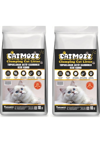 Catmozz Aktif Karbon Topaklaşan Bentonit Kedi Kumu 2 x 10 L
