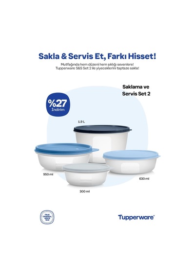 S&s Kap Set 2 300ml+630ml+950ml+1.9l Gri