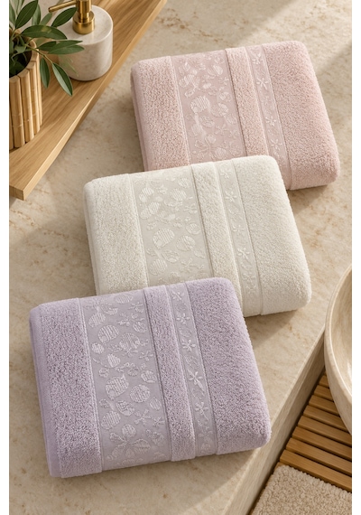 Bamboo Garden Bambu Pamuk Karışımlı El Yüz Havlusu 50x90 Cm 3 Lü Set - Lavender Bloom Çok Renkli
