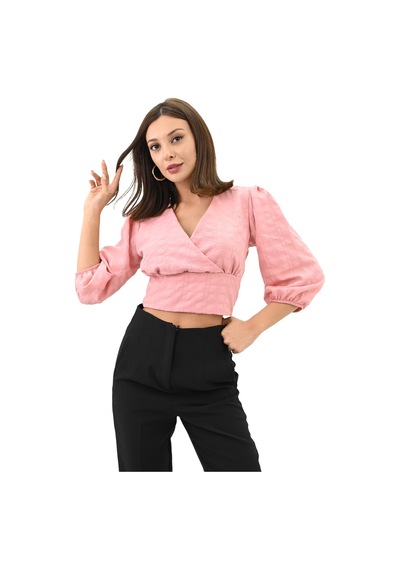 Koza Butik Kadın Balon Kol Detaylı Crop Gömlek 1719-25 001