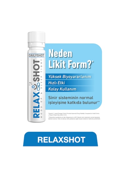 Relaxshot Valerian, 5-htp, Passiflora, Magnezyum Ve B6 Vitamini İçeren Gıda Takviyesi 2x7 Shot