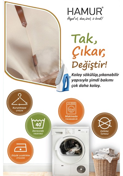 Yıkanabilir Puf Tabure Kılıfı Tak-Çıkar-Değiştir-Yenile Orta Sehpa Kılıfı 59x37x17 Meek Bej