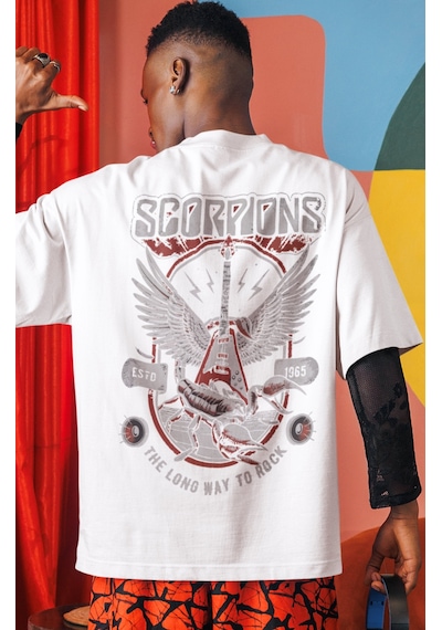 Scorpions Rock Metal Müzik Grubu Sırt Baskılı Unisex Oversize Tiş Beyaz