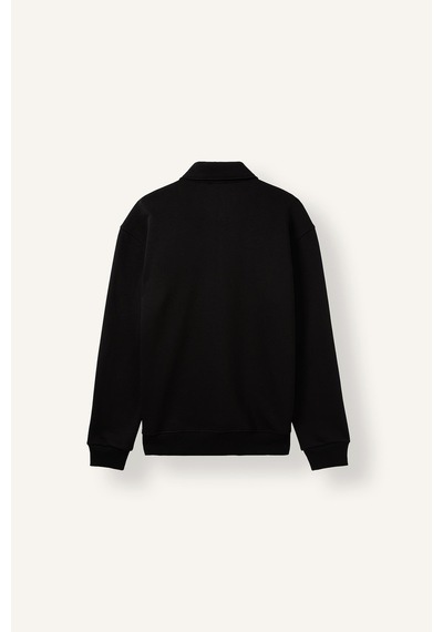 Defacto Pamuklu Regular Fıt Polo Yaka Kalın Kumaş Sweatshirt H1833ax26aubk81 Siyah-bk81
