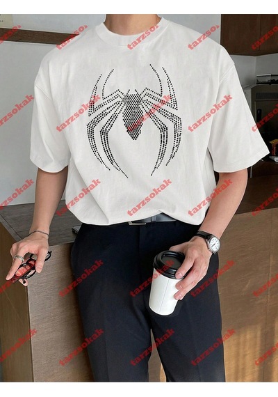 Startmore Unisex Örümcek Baskılı Tshirt Beyaz Beyaz