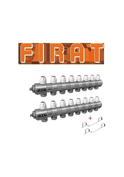 Fırat Kollektör 1" 7 Çıkışlı Mavi+Kırmızı+Kelepçeleri Set..