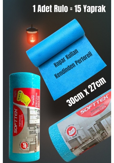 Technow Softtex 15 Kesimli Mavi Kopar Kullan Rulo Temizlik Bezi 27x30 Cm 1 Adet Rulo Pembe