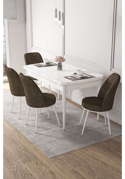 Canisa Concept Kor Serisi 70x114 Açılabilir Mutfak Masası Takımı Beyaz Masa 4 Kahverengi Sandalye Masa Beyaz Sandalyeler Kahverengi Canisa Concept Kor Serisi 70x114 Açılabilir Mutfak Masası Takımı Beyaz Masa 4 Kahverengi Sandalye Masa Beyaz Sandalyeler Kahverengi