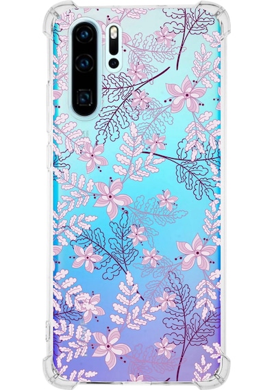 Huawei P30 Pro Köşe Korumalı Floral Pudra Tasarımlı Şeffaf Silikon Kılıf