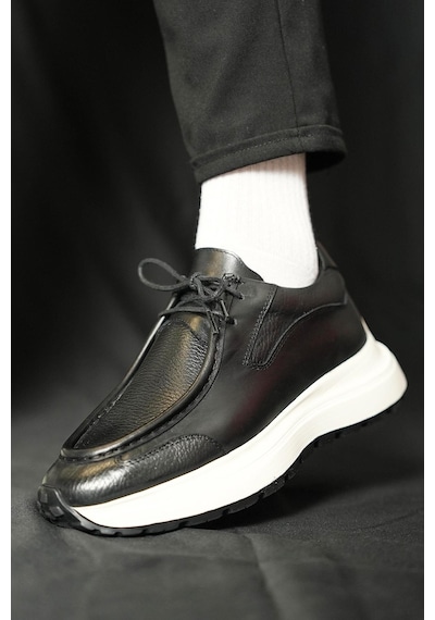 Shoetyle - Siyah Hakiki Deri Bağcıklı Erkek Günlük Ayakkabı 115-k525-1322 Siyah