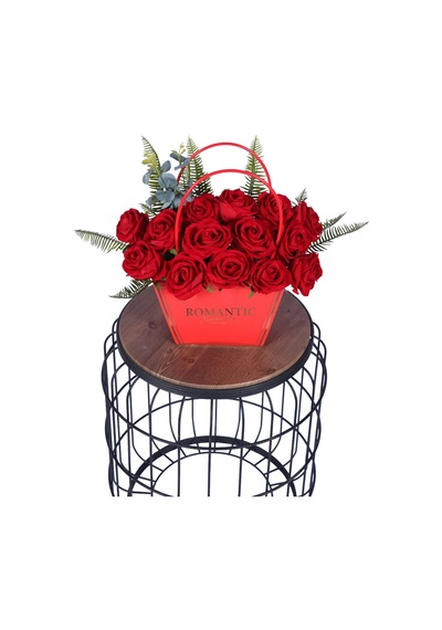 Yapay Çiçek Sitesi Yapay Çiçekli Romantic Çantalı Aranjman Model 10 Kırmızı